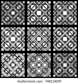 Black and white seamless patterns set in art deco style. Template for design. Vector illustration eps10