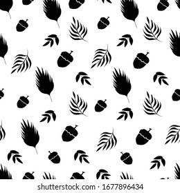 Black and White Seamless Petals and Nuts Pattern