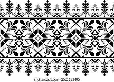 black and white seamless pixel art pattern