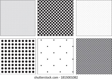 Black and white seamless polka dot pattern vector set