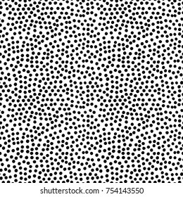Black and white seamless polka dot pattern. Vector ornament. Ink illustration. Hand drawn ornament for wrapping paper.