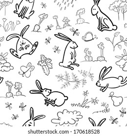 Black and white seamless with rabbits