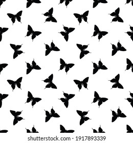 Black and white seamless repeat pattern butterfly design, vector butterflies.