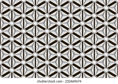 Black and white seamless repetitive and reflecting diamond facets pattern. Volume optical effect