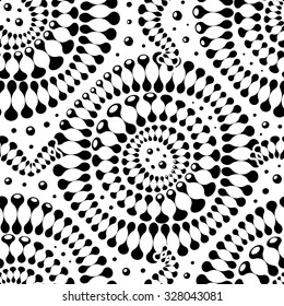 Black and White Seamless Rounded Shapes Pattern for Textile Design. Modern Psychedelic Texture