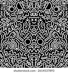 Black and white seamless scribble line pattern. Fun Line Art Pattern, Hand Drawn Abstract Scribble Pattern