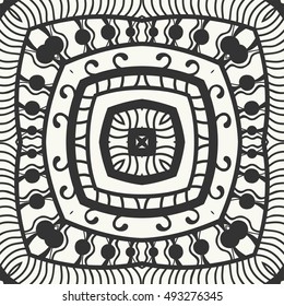 Black and white seamless sketch graphic pattern. Abstract geometric doodle seamless background. Tribal ethnic ornate decoration, lace repeating texture. Vector illustration