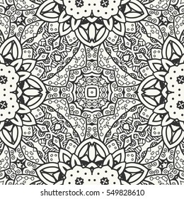 Black and white seamless sketch pattern. Hand drawn seamless line background. Vector stylish geometric texture. Tribal ethnic arabic, indian, turkish ornament. Bandanna shawl, scarf fabric print