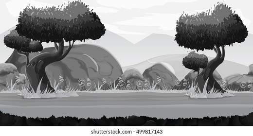 Black and White Seamless spring forest landscape