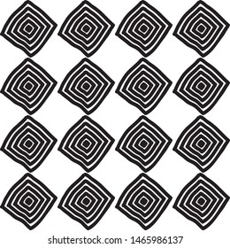 Black and White Seamless square doodle Lines Pattern. Abstract Freehand Background Design, Vector illustration isolated