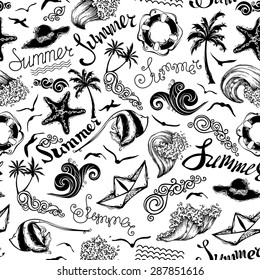 Black and white seamless summer pattern. Boundless texture can be used for web page backgrounds, wallpapers, wrapping papers or invitations.