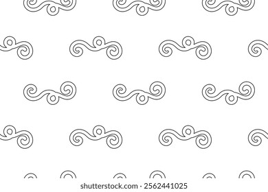 Black and white seamless swirl pattern with abstract shapes, perfect for children coloring pages or creative projects.