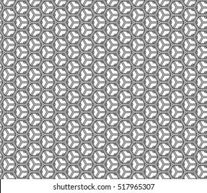 Black and white Seamless texture of cubes. Optical illusion. Vector illustration.