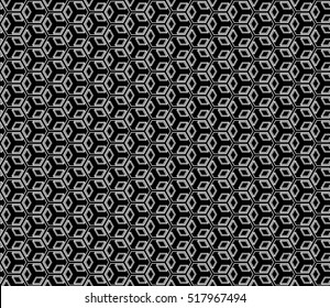 Black and white Seamless texture of cubes. Optical illusion. Vector illustration.
