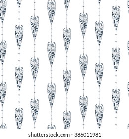 Black and white seamless texture with ornaments from bird feathers in tribal style. 
Feathers. Vector illustration.