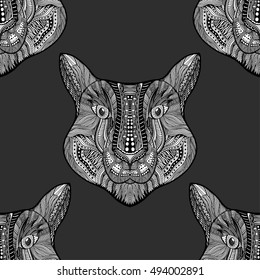 Black and white Seamless Tiger pattern. Vector illustration image