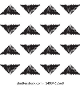 Black and White Seamless triangles doodle Lines Pattern. Abstract Freehand Background Design, Vector illustration isolated
