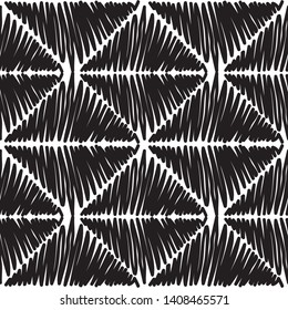 Black and White Seamless triangles doodle Lines Pattern. Abstract Freehand Background Design, Vector illustration isolated