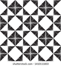 Black and White Seamless triangles doodle Lines Pattern. Abstract Freehand Background Design, Vector illustration isolated