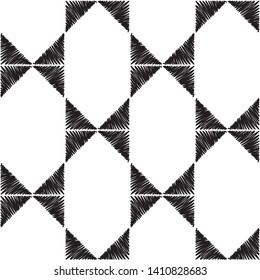 Black and White Seamless triangles doodle Lines Pattern. Abstract Freehand Background Design, Vector illustration isolated