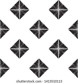 Black and White Seamless triangles and square doodle Lines Pattern. Abstract Freehand Background Design, Vector illustration isolated