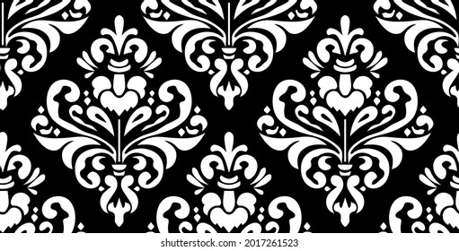 Black and white seamless vector floral pattern. Vintage style.