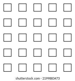 Black and white seamless vector graphic of a grid of five by five squares with a thin border