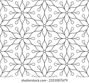 Black and white seamless vector illustrations. Coloring page, colouring book for adults and children. Line pattern design. Decorative abstract geometric linear background. Easy to edit color and line