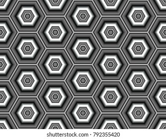 Black and white seamless vector image of geometric elements in d