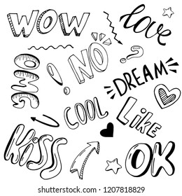 Black and white seamless vector pattern of hand drawn lettering