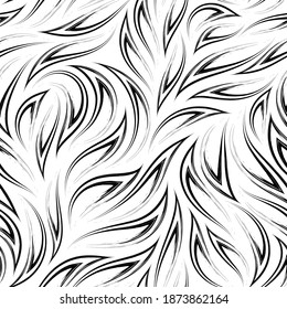 Black and white seamless vector pattern. Stylized flames. Abstract texture from smooth brush strokes with corners