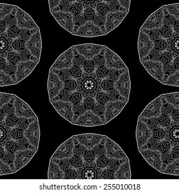 Black and white seamless vector pattern with ethnic ornament