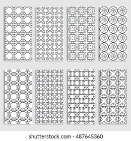 Black and white seamless vertical patterns borders set, repeating line texture. Seamless geometric patterns collection for background, banner, card or invitation. Tribal ethnic outline ornament