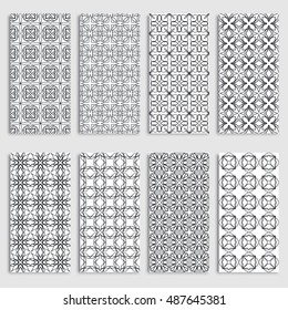Black and white seamless vertical patterns borders set, repeating line texture. Seamless geometric patterns collection for background, banner, card or invitation. Tribal ethnic outline ornament