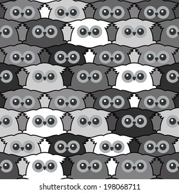 Black and white seamless vintage pattern with cute owls. Vector illustration