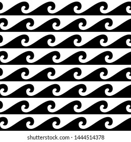 Black and white seamless wave pattern, line wave ornament in maori tattoo style for fabric, textile, wallpaper. Japan style ornament.