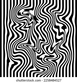 Black And White Seamless Zebra Pattern Print Strip Lines Wave Curve Tile Decoration Illusion Vector Illustration