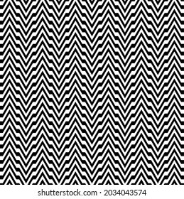 Black and white seamless zigzag pattern creating a visually intense optical illusion effect, featuring sharp chevron lines repeating vertically for a modern tribal aesthetic.