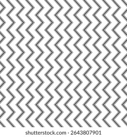 Black and white seamless zigzag pattern with repeating chevron lines, suitable for backgrounds or textiles.