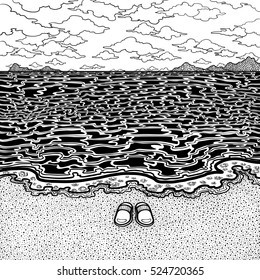 black and white seascape drawing background