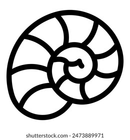Black and white seashell depicting marine life in simple line art style
