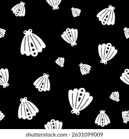 Black and white seashell seamless pattern. Adorable ocean pattern. Whimsical nautical hand drawn vector design in flat cartoon style