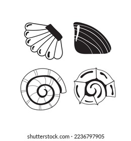 Black and white Seashells set. Shell minimalist outline icon. Vector illustration