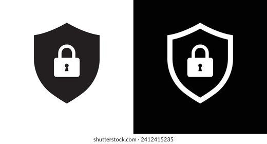 Icono de seguridad en blanco y negro, signo de vector seguro de bloqueo, bloqueo blindado	
