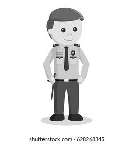 black and white security officer standing pose black and white style