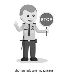 black and white security officer with stop sign black and white style