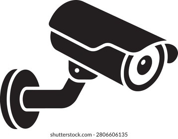 A black and white of a security surveillance camera, isolated on a white background, flat for monitoring systems