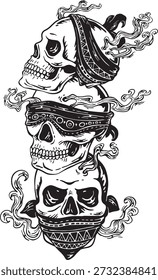Schwarz-Weiß Siehe Hören Kein Böser Schädel Stack Gothic Line Art