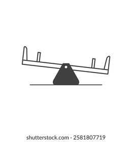 Black and white seesaw on white background. Fun and minimalist concept