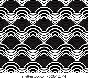 Black and white seigaiha luxurious Japanese wave pattern.